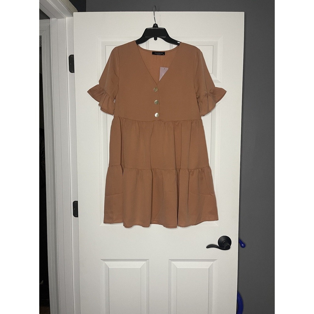Maverick the collection short sleeve Tiered Babydoll dress medium mauve nwt
